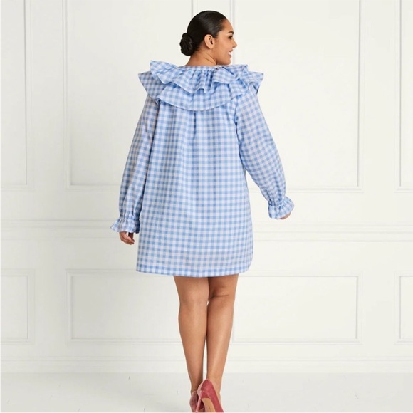 Hill House The Colette Dress in Blue Jacquard Check Ruffle Sz XS - Picture 3 of 15